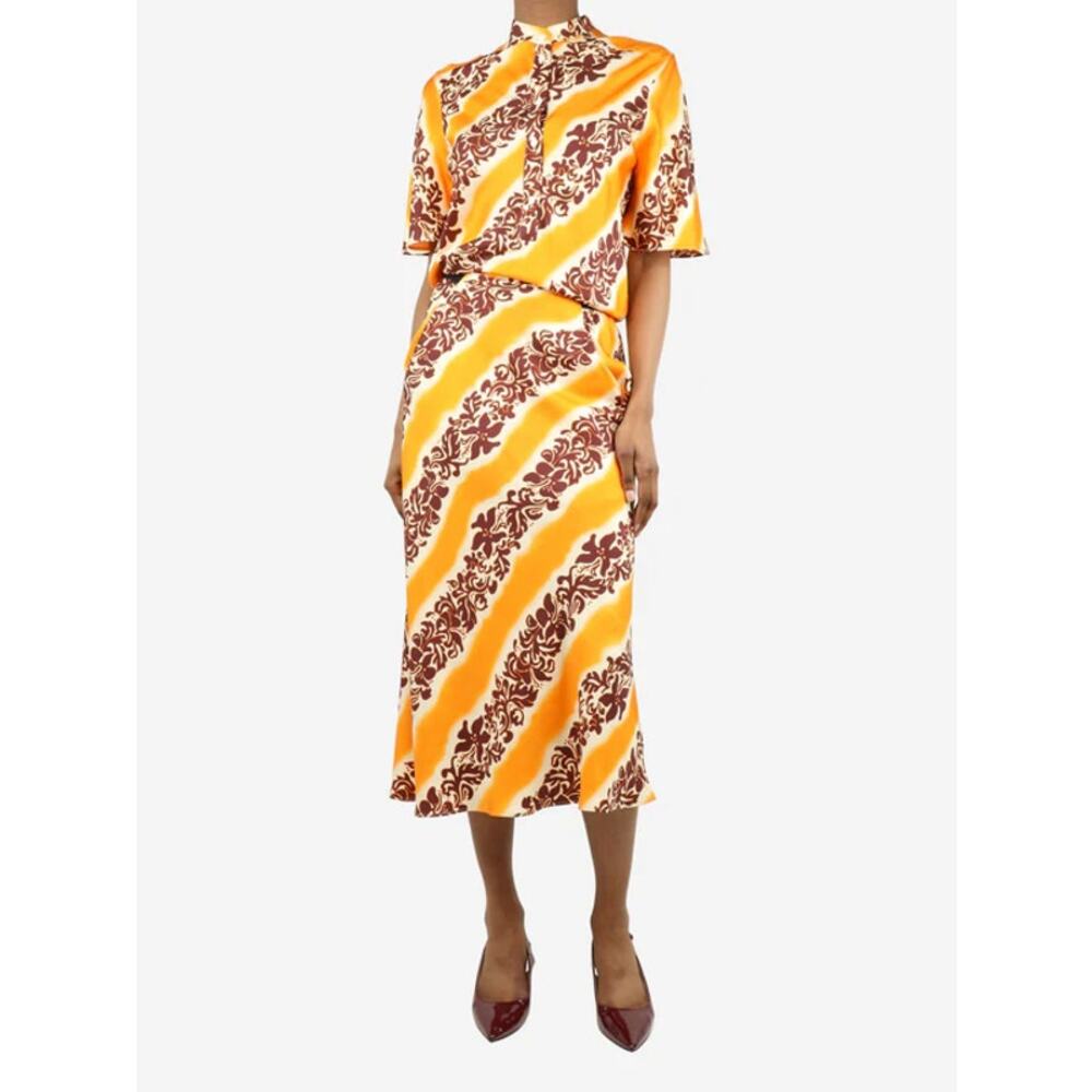 Christopher Esber Printed Silk Midi Dress Orange Tiger Hibiscus Size 10